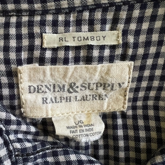 DENIM & SUPPLY Navy Blue Women's Gingham Plaid Button Up Tomboy Shirt Size Large - Picture 7 of 13
